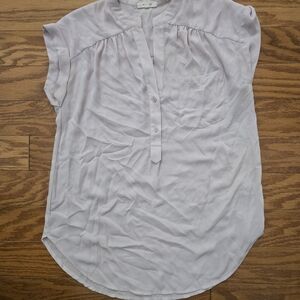 Light Pink Split-Neck Cap Sleeve Pleione Blouse